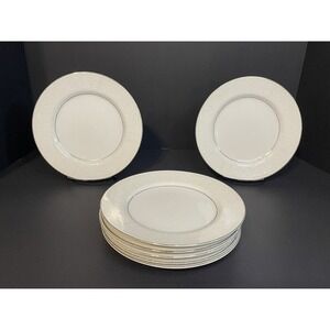 Montgomery Ward Shannon Dinner Plates Set of 8 White Floral‎ Silver Trim Japan